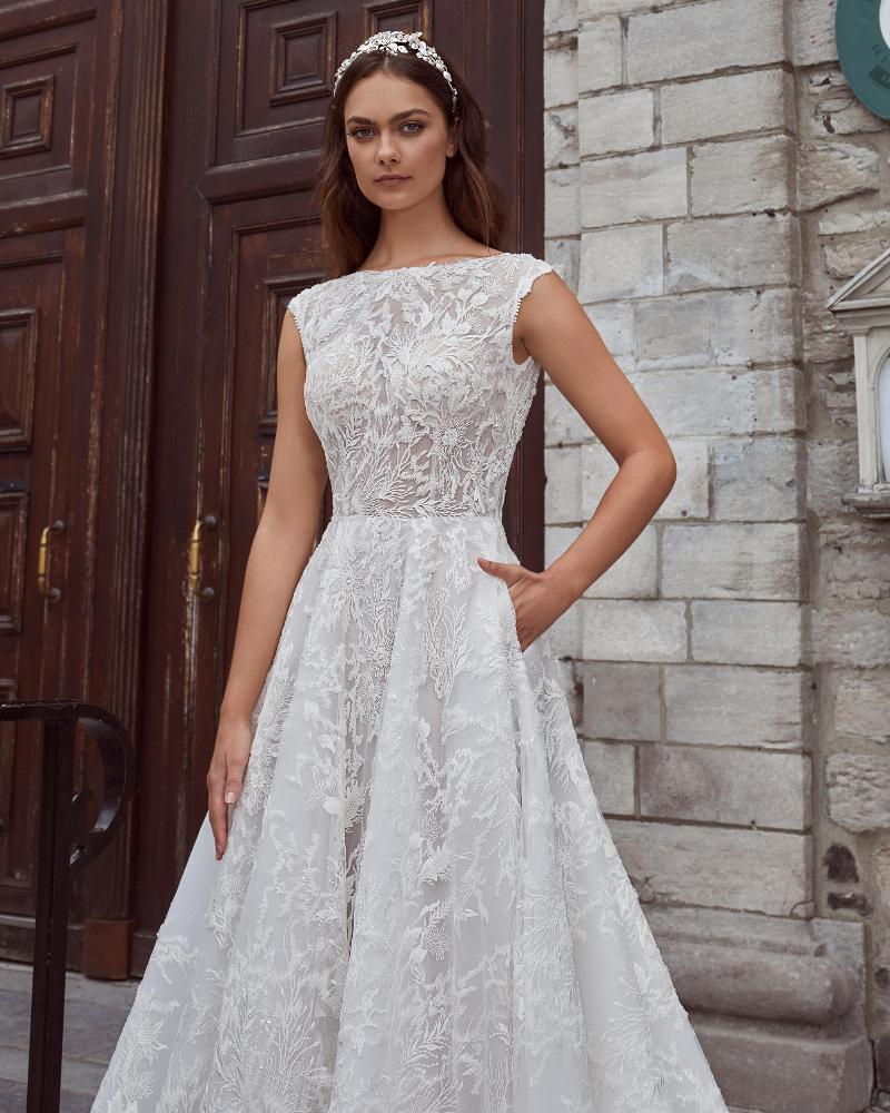 124117 vintage style high neck wedding dress with sleeves and pockets3
